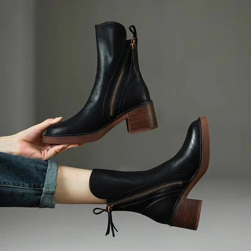 Women's Leather Ankle Boots | Genuine Leather Comfortable Everyday Boots with Padded Insole and Breathable Soft Lining