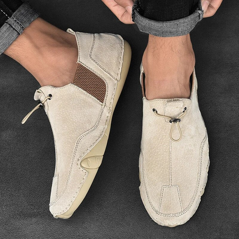 Heren Loafers Slip-on met Trekkoord en Gestructureerde Neus Khaki
