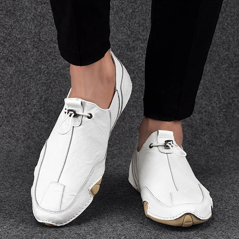 Heren Loafers Slip-on met Trekkoord en Gestructureerde Neus Wit
