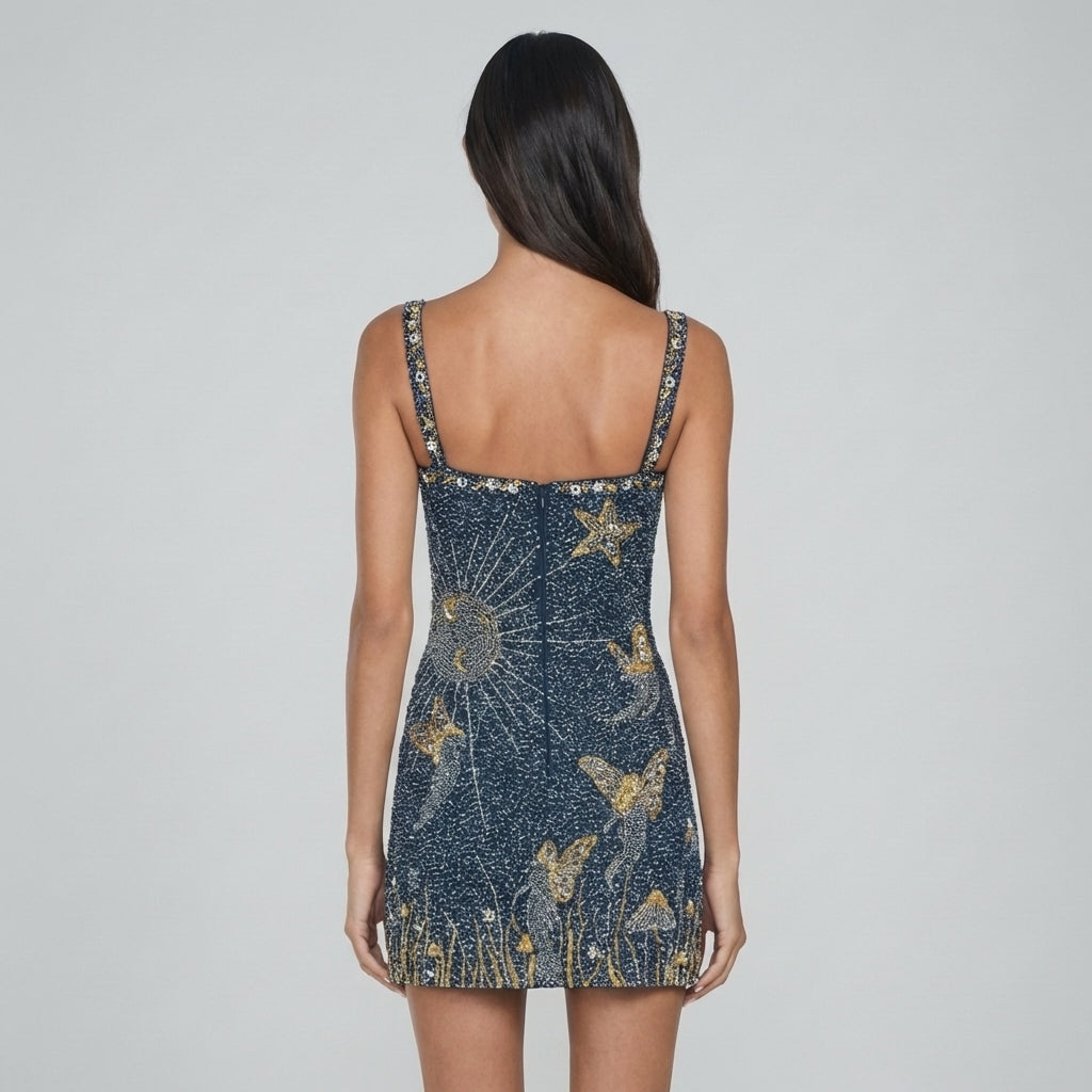 Miniabito scintillante "Shimmering Starry" | Abito da sera aderente senza maniche con spacco laterale | Abito da sera leggero per occasioni speciali