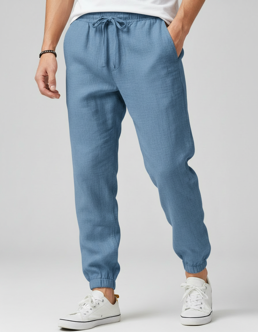 Pantalones de cordón para hombre | Pantalones ligeros y transpirables para el día a día, con cintura elástica y cómodos bajos con vuelta