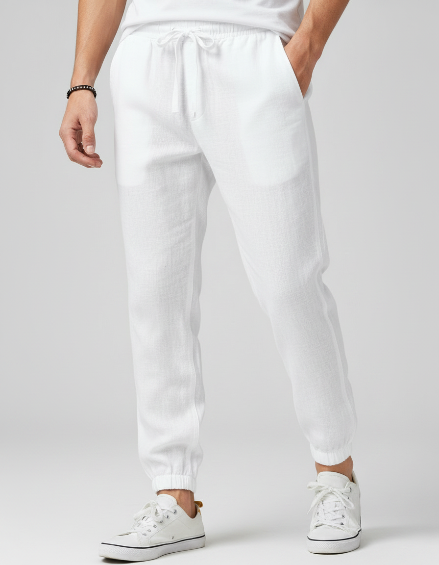 Pantalones de cordón para hombre | Pantalones ligeros y transpirables para el día a día, con cintura elástica y cómodos bajos con vuelta