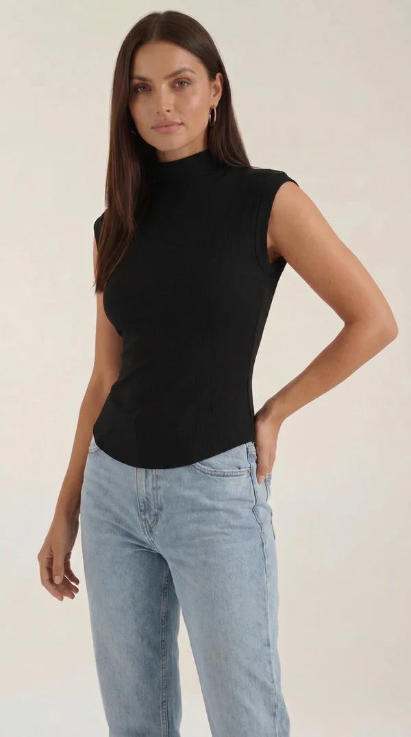 Jersey de cuello alto acanalado para mujer