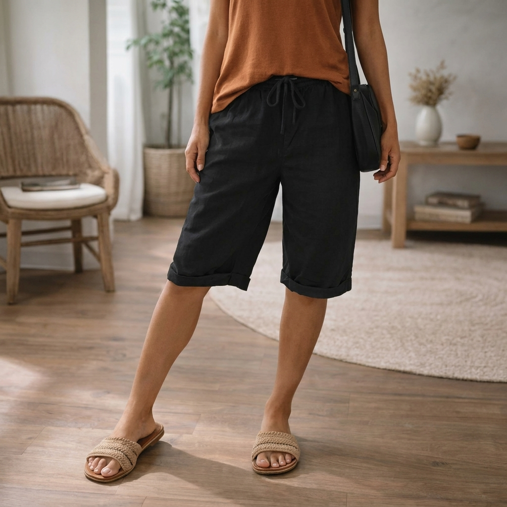 Bermuda da donna al ginocchio | Pantaloncini estivi casual dalla vestibilità comoda, con coulisse regolabile in vita per un comfort quotidiano