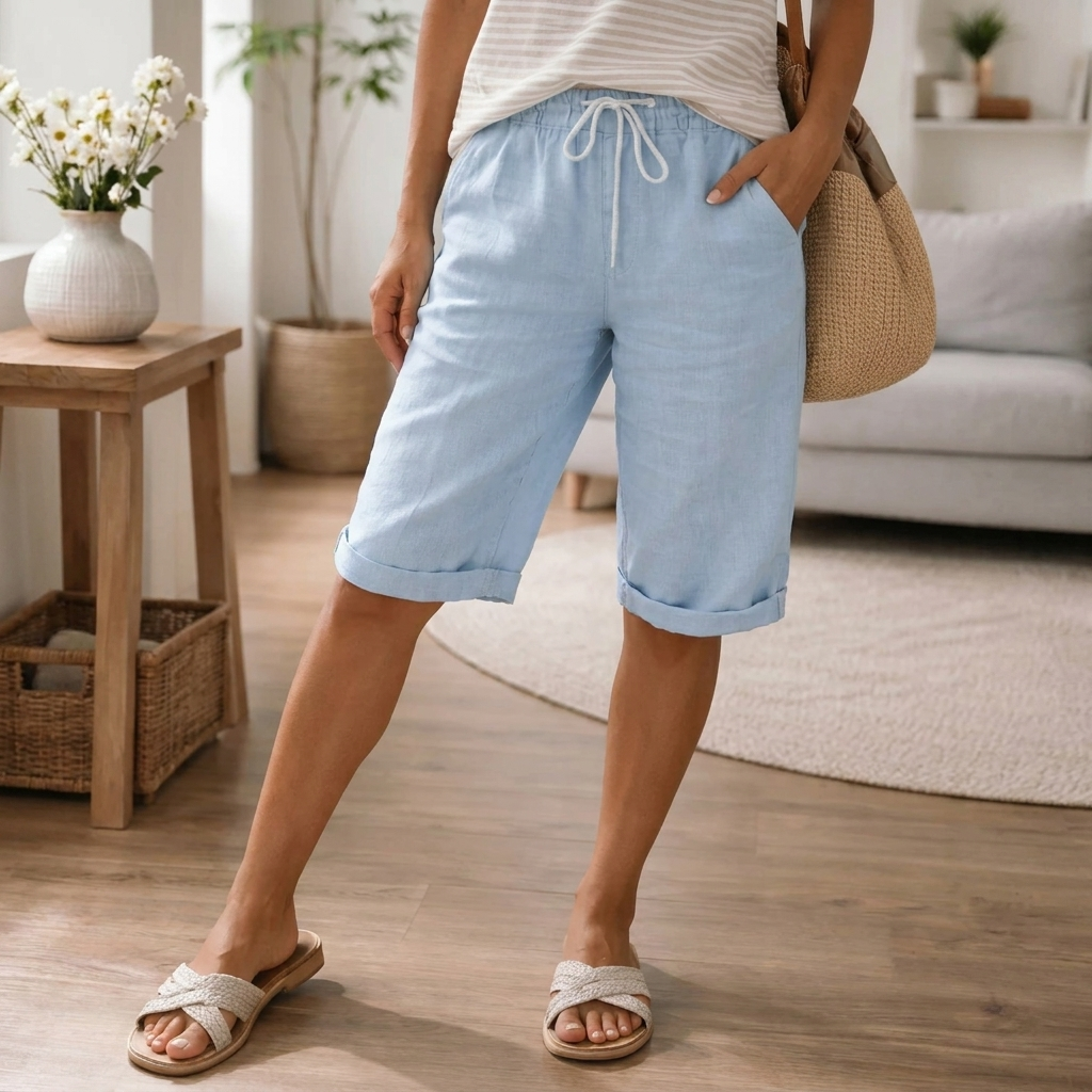 Bermuda da donna al ginocchio | Pantaloncini estivi casual dalla vestibilità comoda, con coulisse regolabile in vita per un comfort quotidiano