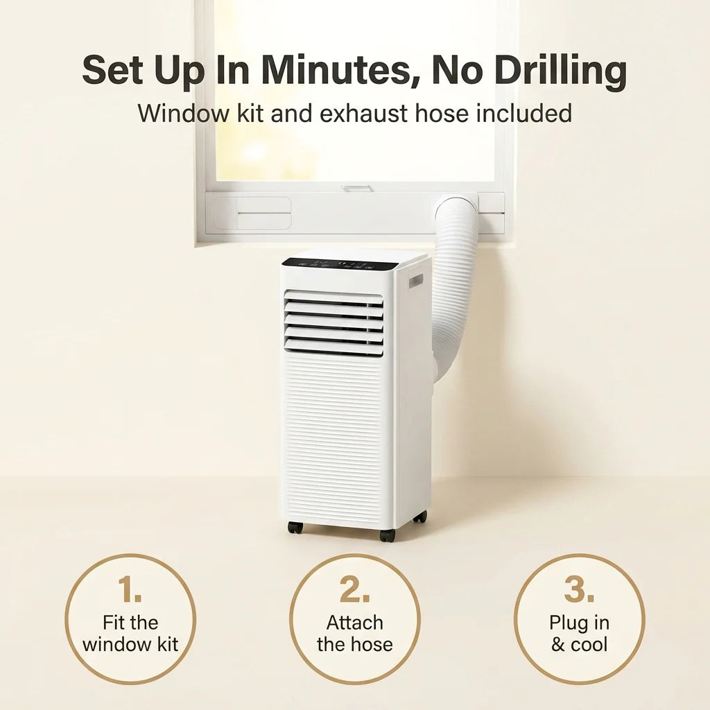 Aire acondicionado portátil con deshumidificador y ventilador de 9000 BTU