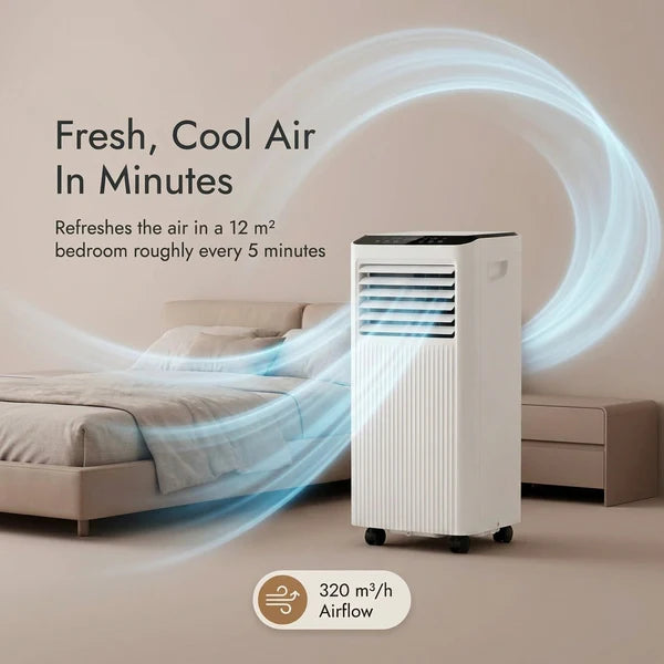 Aire acondicionado para dormitorio: pequeño aparato portátil de 9000 BTU con temporizador de 24 horas y kit de instalación en ventana