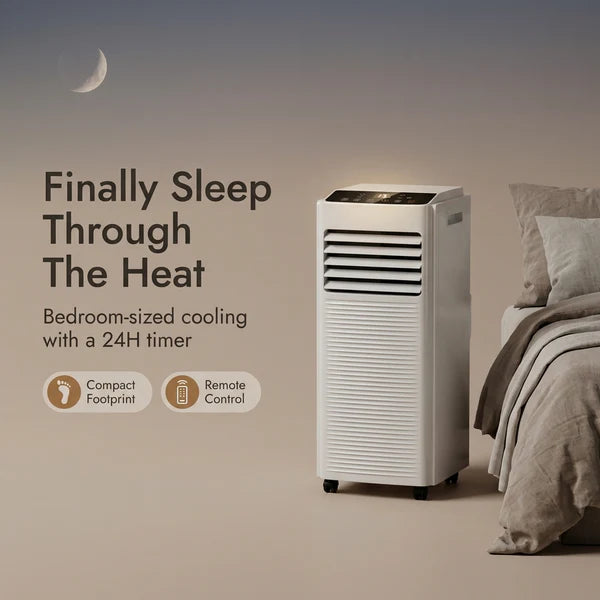 Aire acondicionado para dormitorio: pequeño aparato portátil de 9000 BTU con temporizador de 24 horas y kit de instalación en ventana