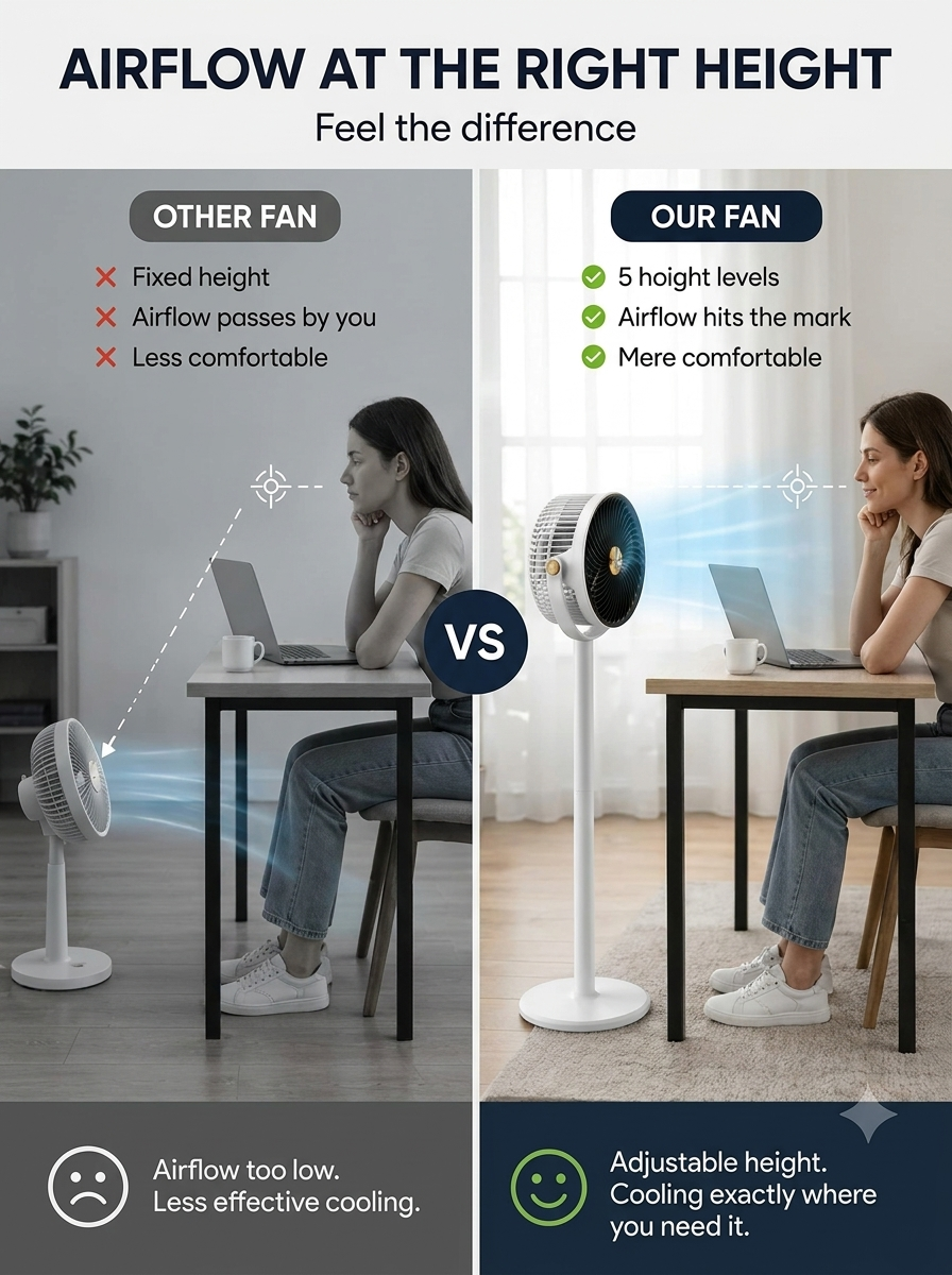 Ventilador de torre de altura ajustable | Ventilador de columna silencioso con 5 niveles de altura y varias velocidades, para el hogar y la oficina