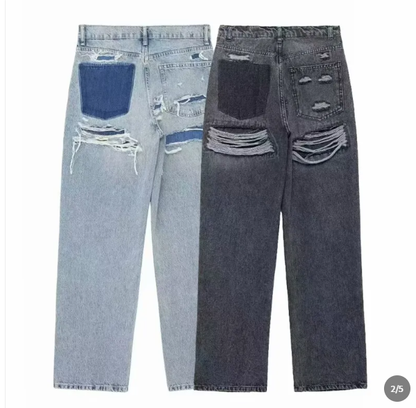 Vaqueros rotos para mujer | Vaqueros vintage de corte recto con detalles desgastados y bolsillo trasero en contraste | Corte holgado de estilo urbano