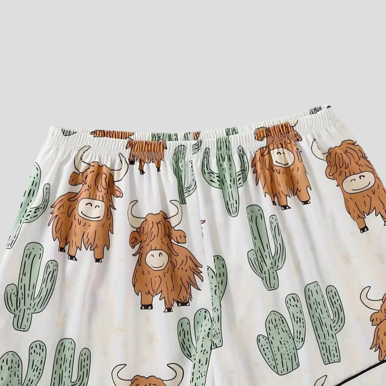 Σετ πιτζάμας για γυναίκες με μοτίβο «Highland Cow Cactus»