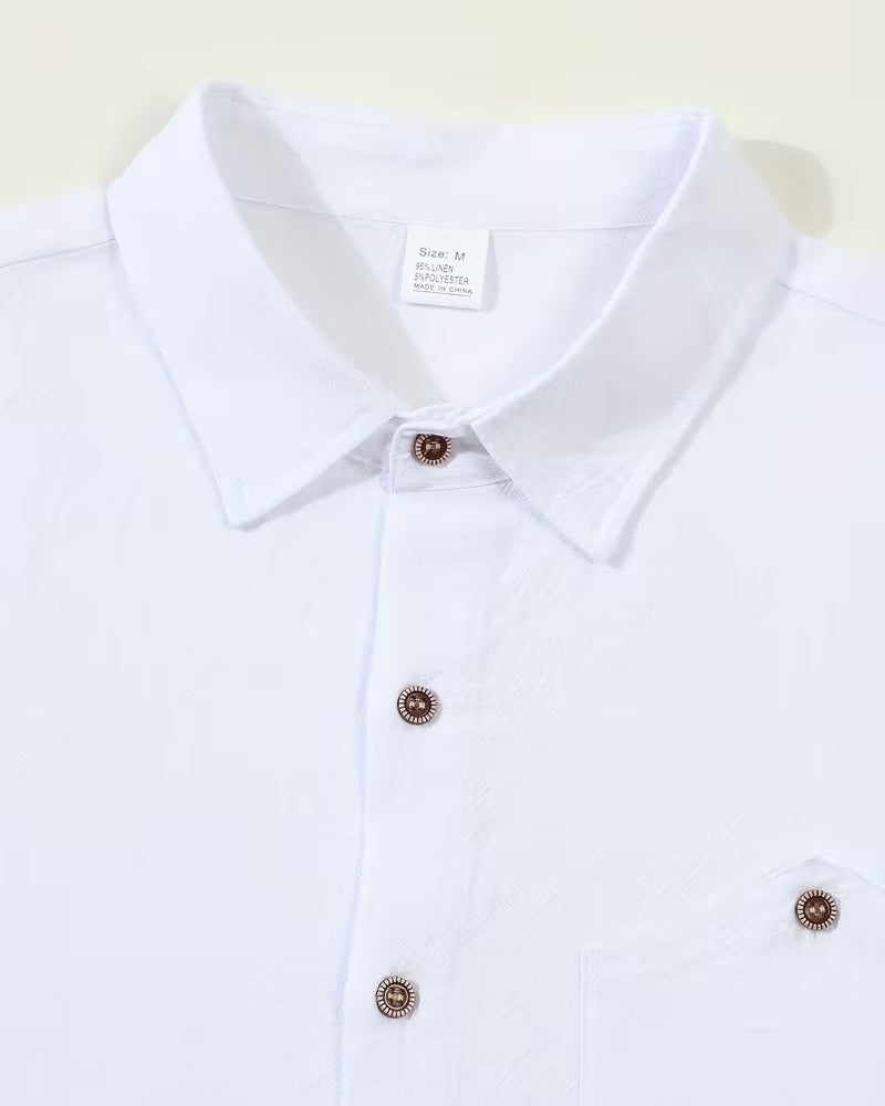 Camisa informal de manga larga para hombre | Camisa vintage transpirable con botones y cuello con solapas | Prenda ligera con textura para el día a día