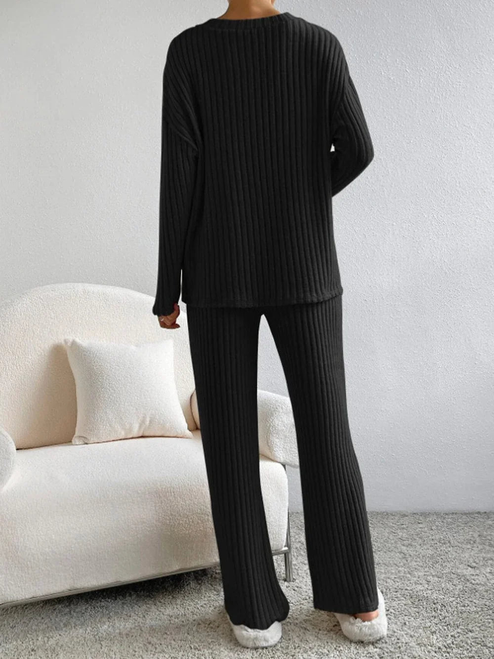 V-Neck Ribbed Knit Sweater for Women - Image 6