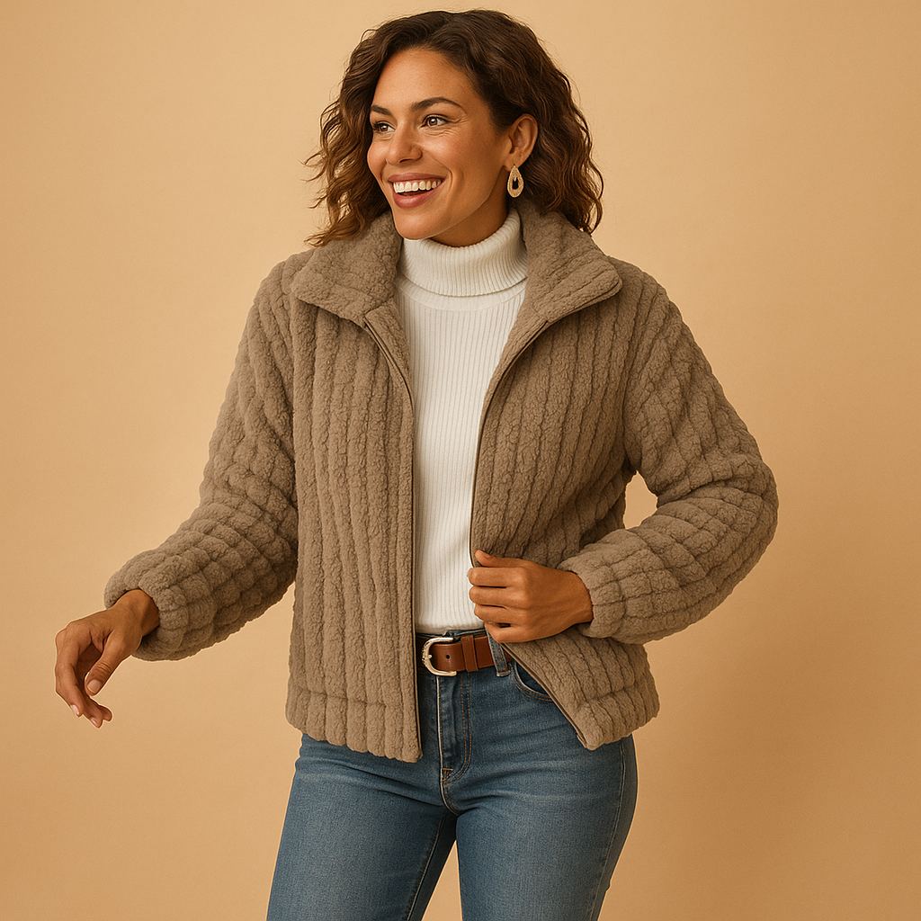 Long fleece jacket with high collar for women | Isabelle