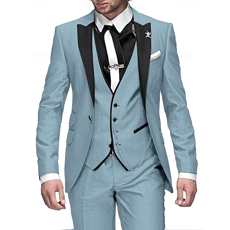 Men's fashion three-piece suit set. Blazer, vest, trousers for stylish formal wear & special occasions.