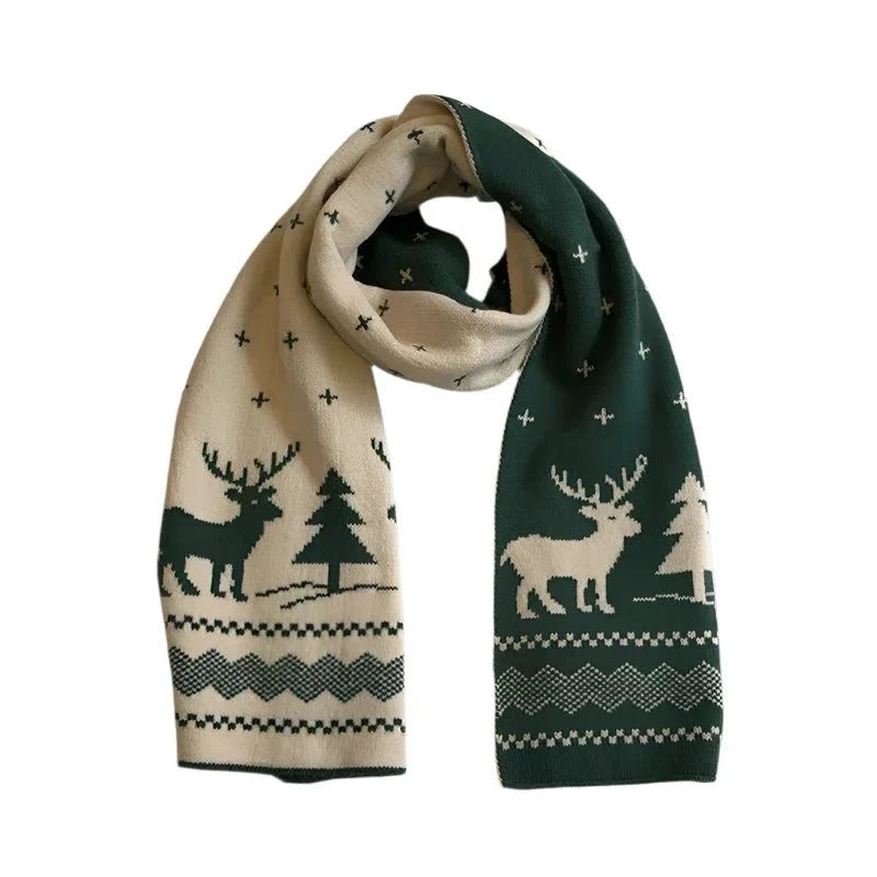 Bufanda navideña reversible para mujer | Diseño de punto con ciervos y alces | Bufanda de invierno con tacto suave a lana, ideal tanto para las fiestas como para el día a día