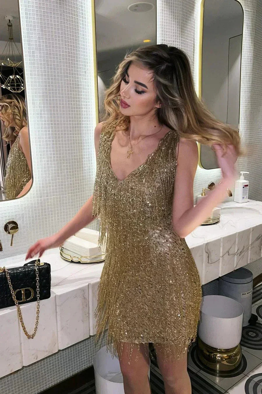 Robe de soirée à paillettes pour femme | Mini-robe de cocktail scintillante pour les fêtes de Noël et les sorties nocturnes | Robe scintillante à coupe classique