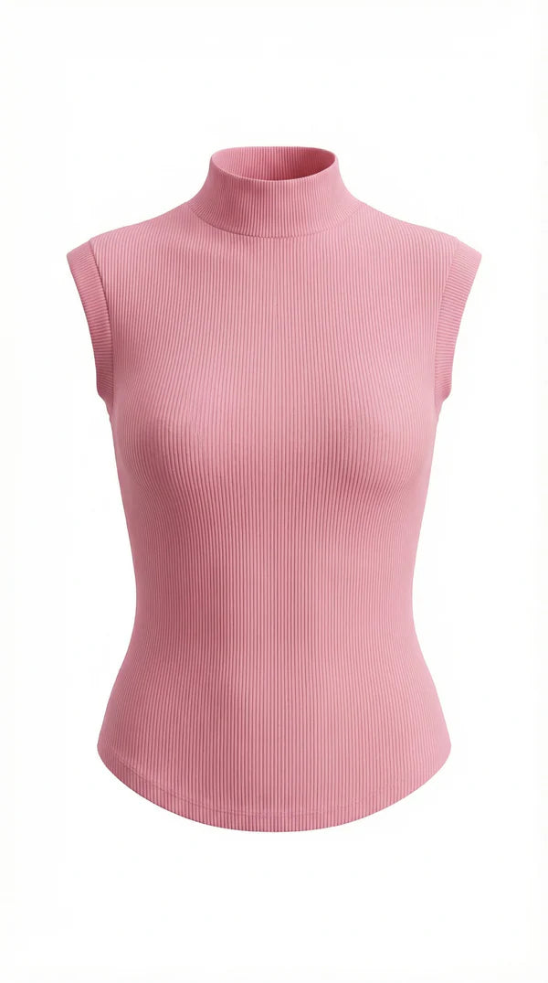 Jersey de cuello alto acanalado para mujer