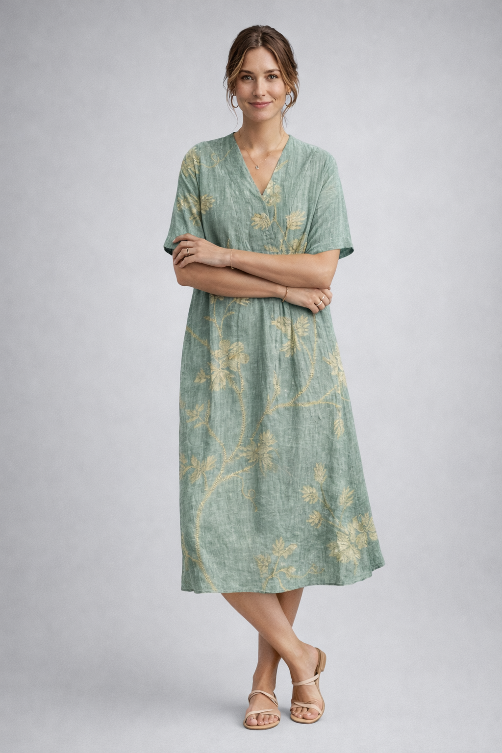 Vestido de verano de mujer con estampado floral - Vestido midi holgado y transpirable - Cómodo vestido boho de playa para el día a día y las vacaciones