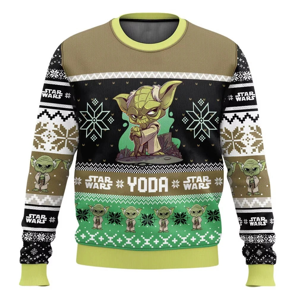 Unisex Christmas Sweater – Cute Character Print Knit Pullover with Festive Patterns