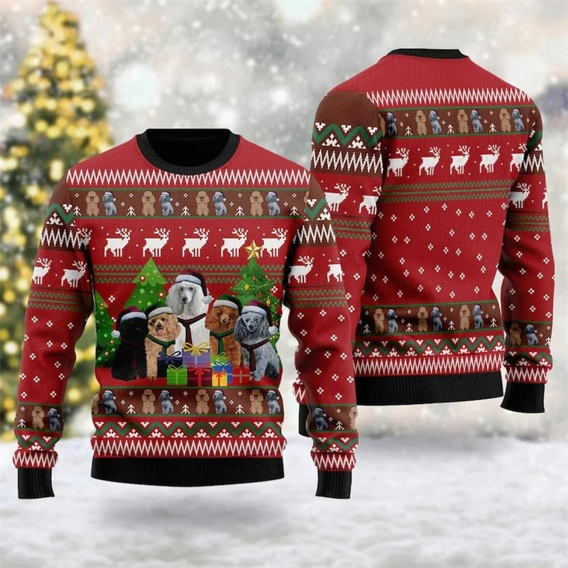 Unisexový vánoční svetr s motivem jezevčíka – vtipný sváteční svetr pro psy s 3D potiskem