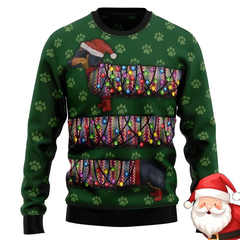 Women's Christmas Dachshund Sweater – Funny Dog Print Holiday Jumper