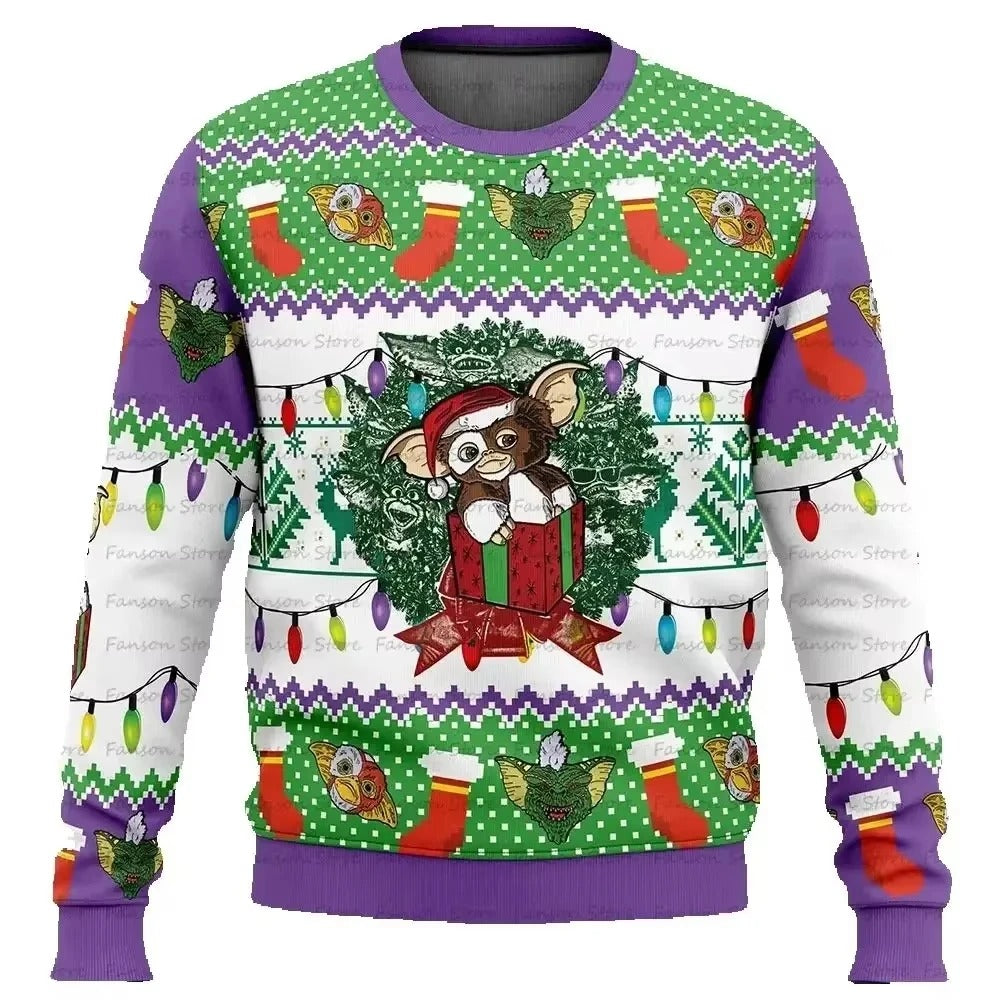Unisex Christmas Sweater – Cute Character Print Knit Pullover with Festive Patterns