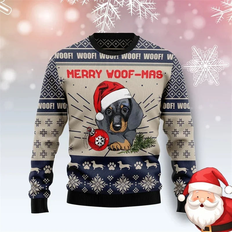 Women's Christmas Dachshund Sweater – Funny Dog Print Holiday Jumper