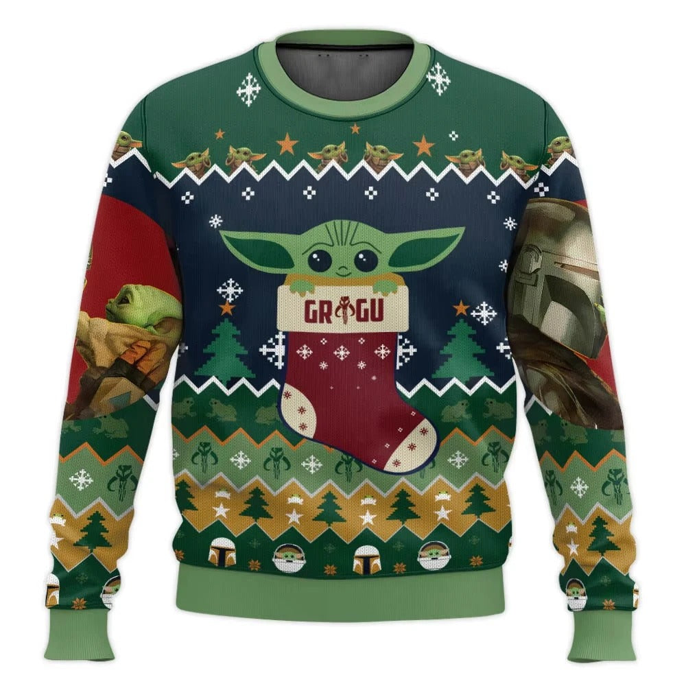Unisex Christmas Sweater – Cute Character Print Knit Pullover with Festive Patterns