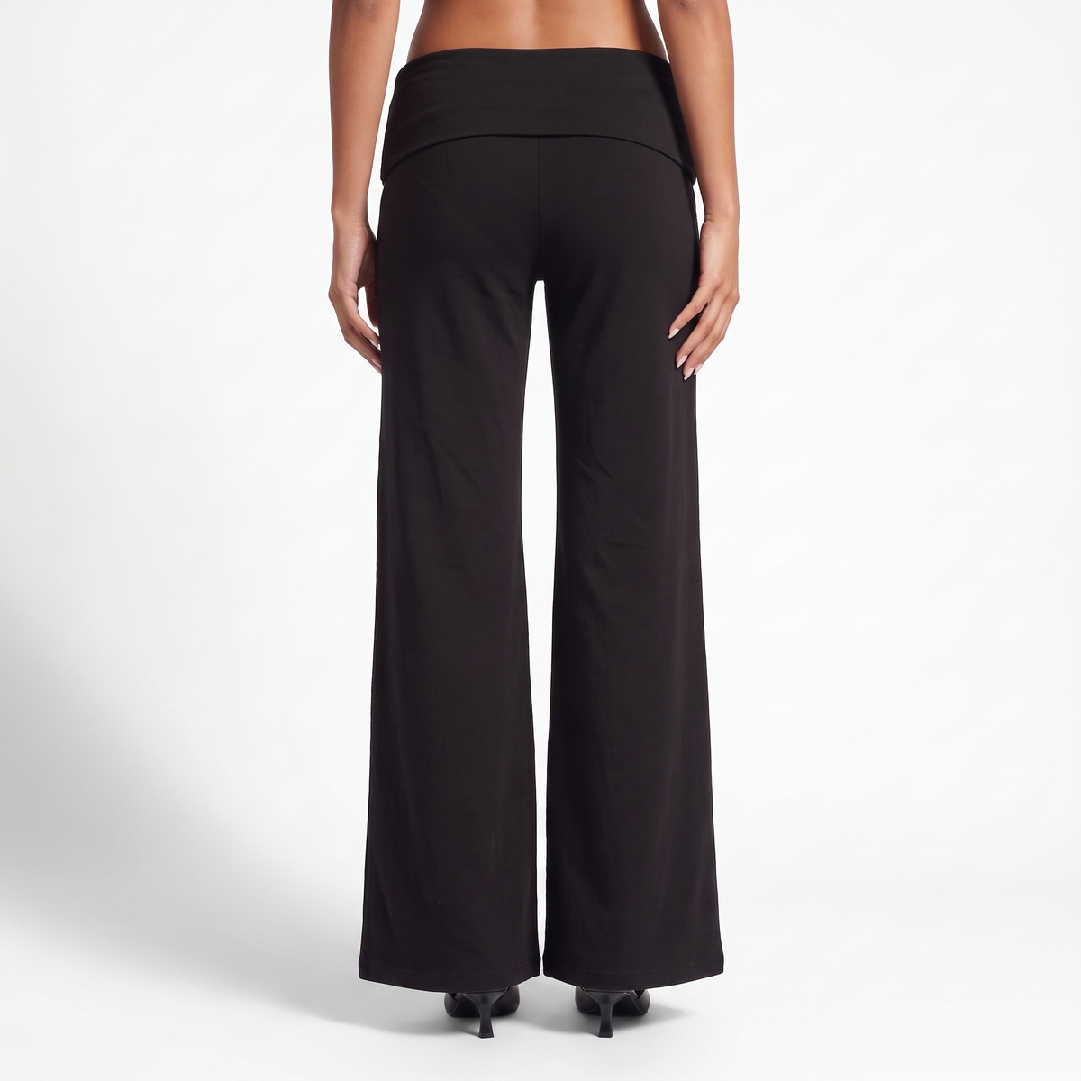 Foldover Waist Wide Leg Pants, Flowy Everyday Casual Trousers, Back