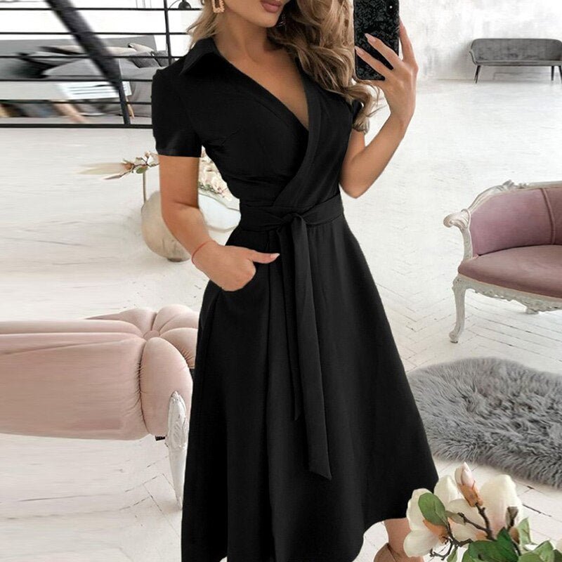 Ella Elegant női ruha - Pamut ruha derékszíjjal és klasszikus, sokoldalú stílusban