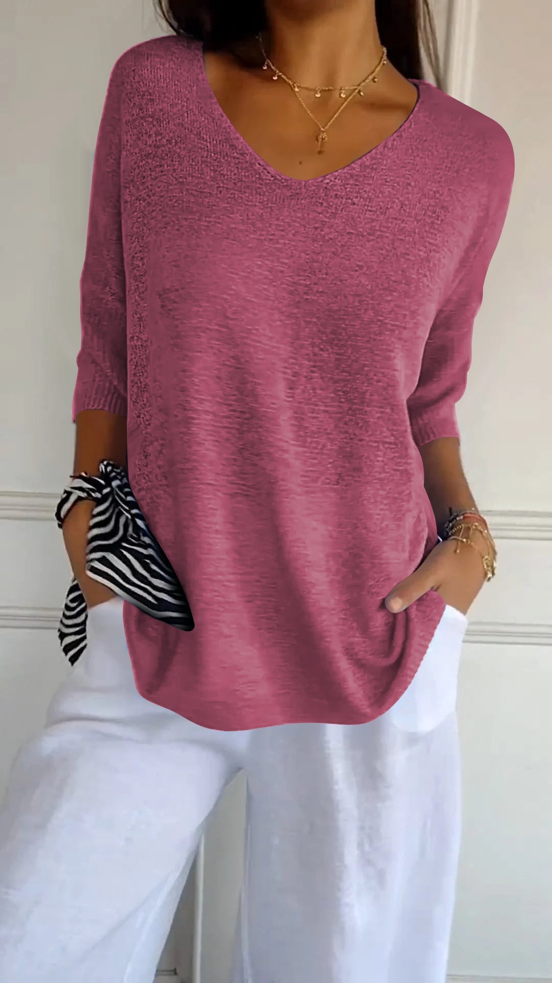 Image of Women's ¾ Sleeve V-Neck Top