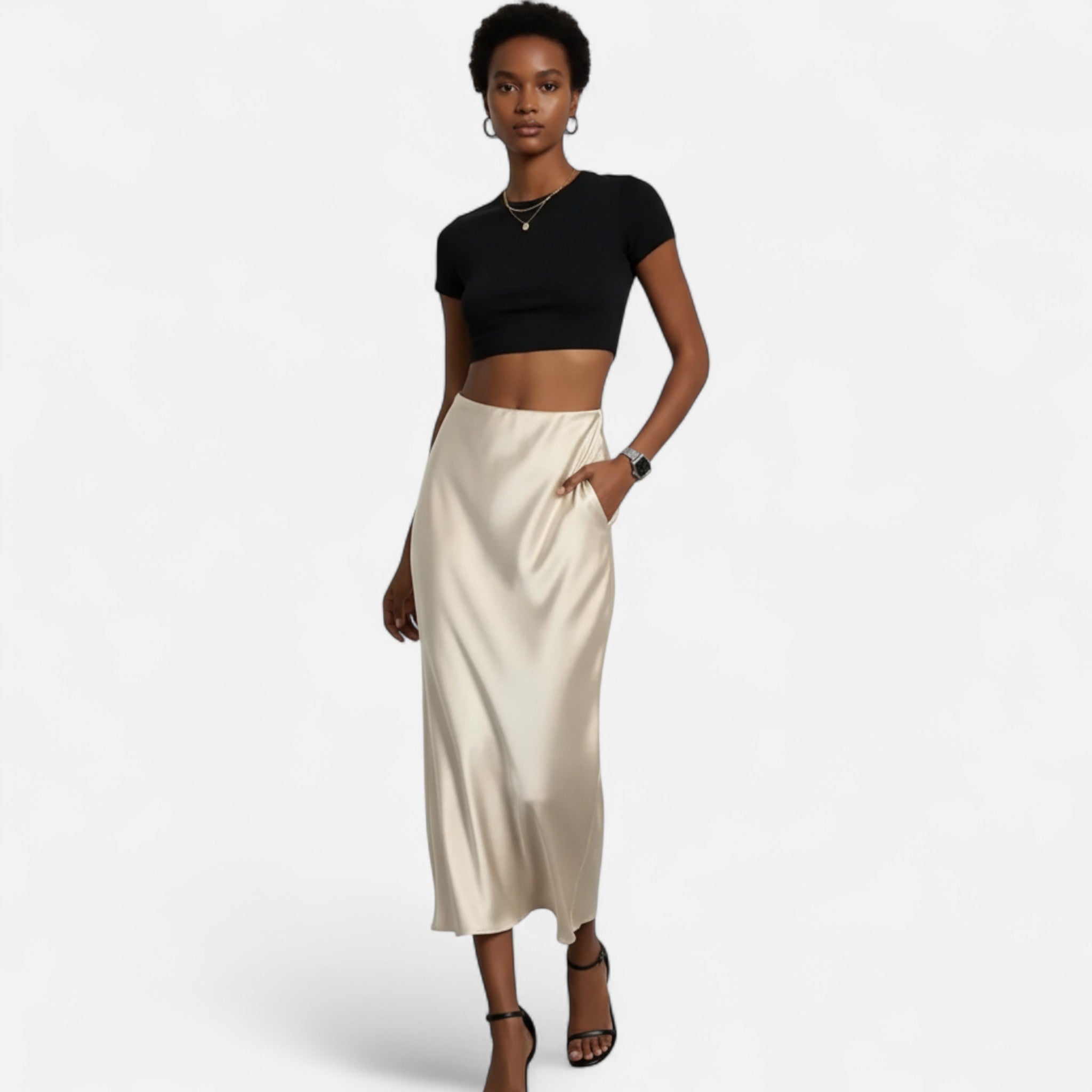 Image of Women's High-Waisted A-Line Midi Skirt