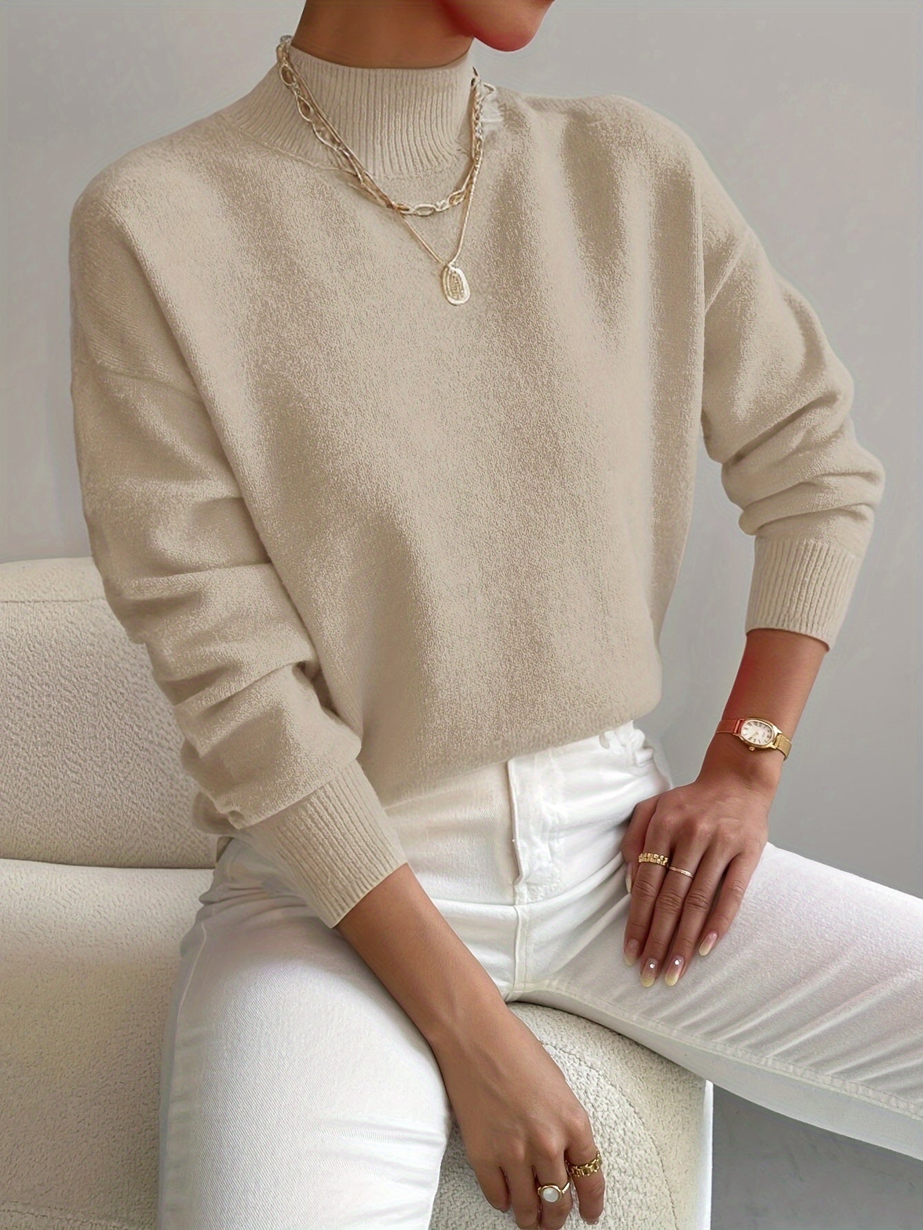 Image of Women's Mock Neck Ribbed Knit Sweater