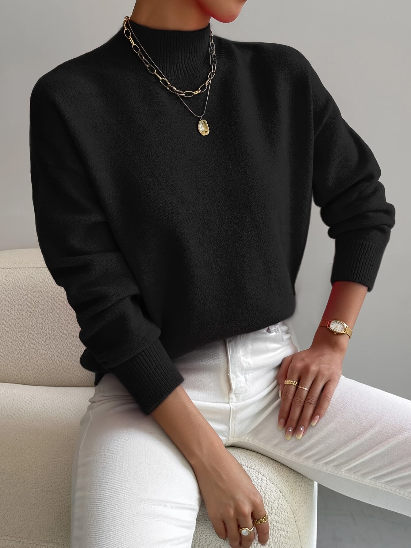Image of Women's Mock Neck Ribbed Knit Sweater