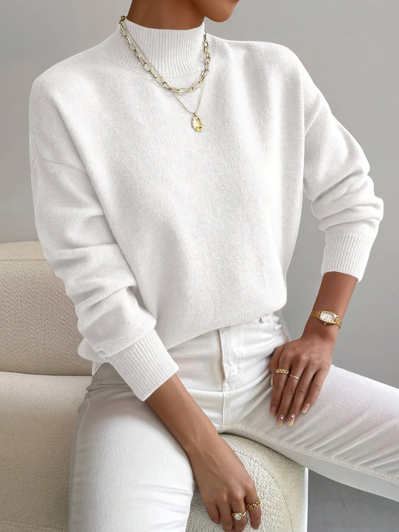 Image of Women's Mock Neck Ribbed Knit Sweater