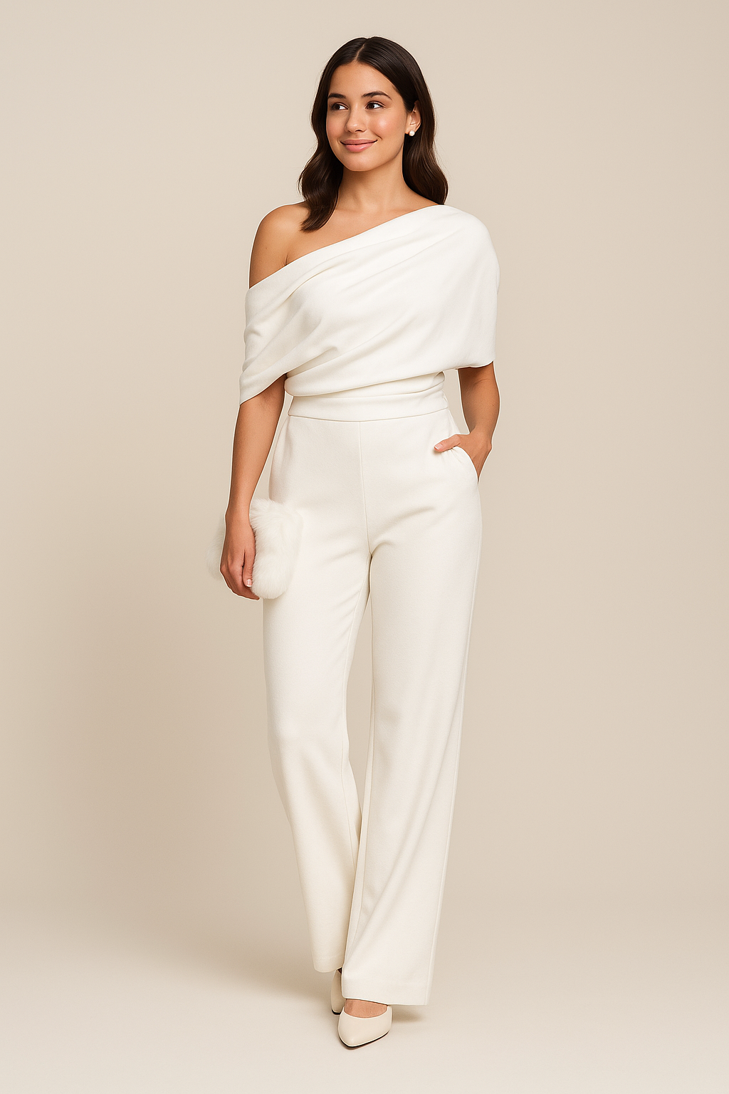 Image of Women's One-Shoulder Wide Leg Jumpsuit