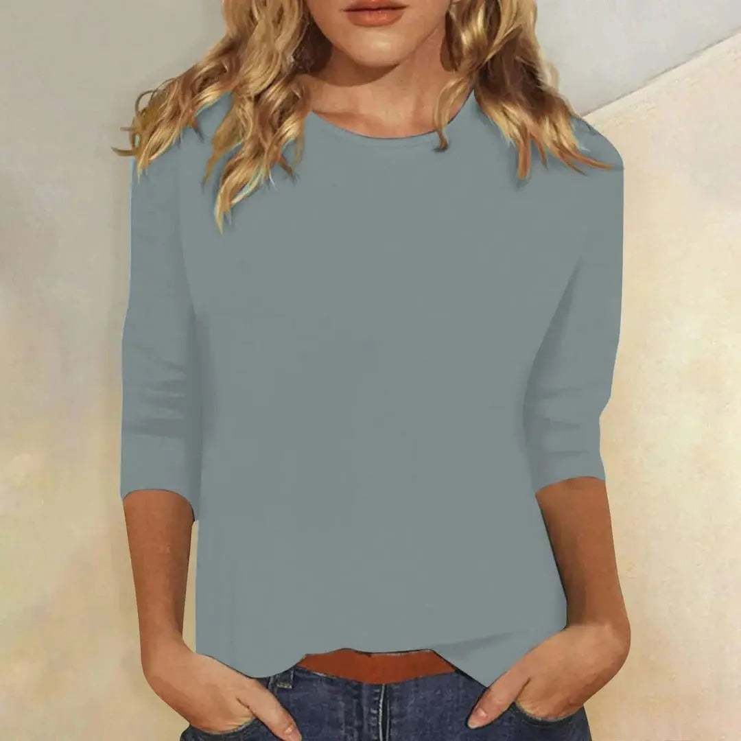 Women's Crew Neck 3/4 Sleeve Top Casual Relaxed Fit - Blue