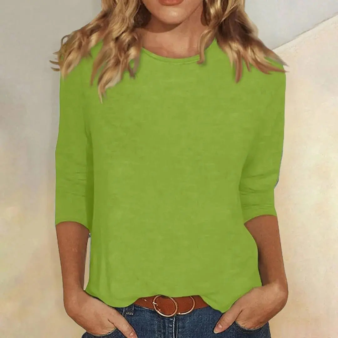 Women's Crew Neck 3/4 Sleeve Top Casual Relaxed Fit - Green