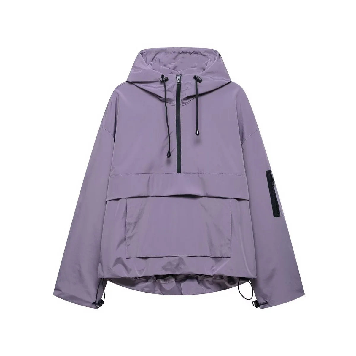 Women's hooded pullover anorak quilted jacket half-zip in Purple