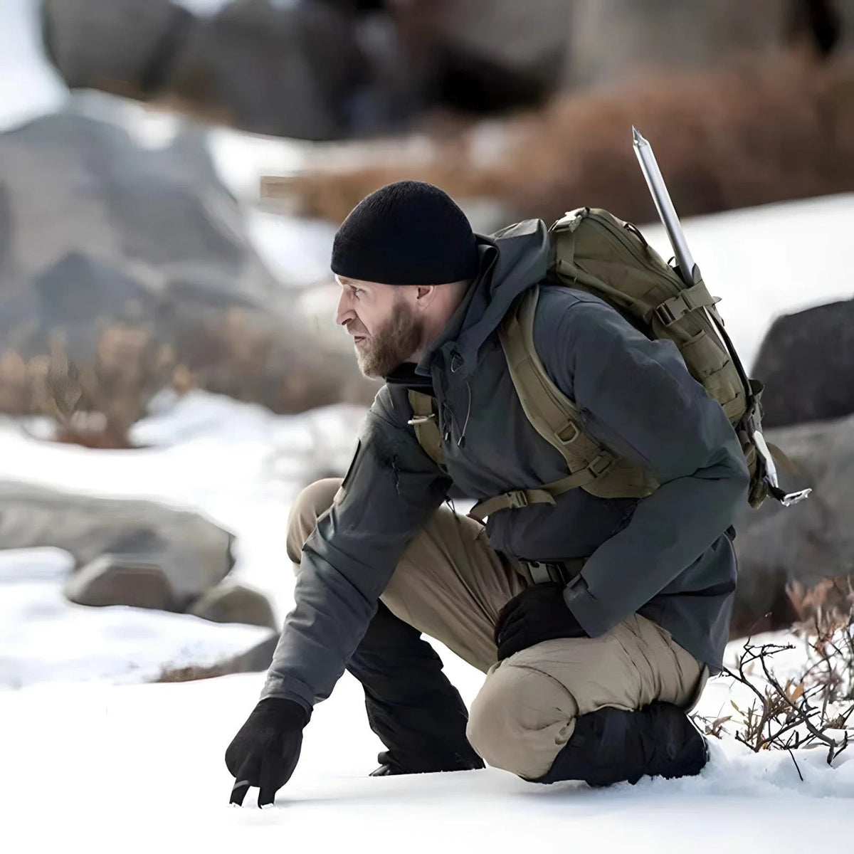 Waterproof women's tactical set: hooded jacket, cargo pants with multiple pockets.