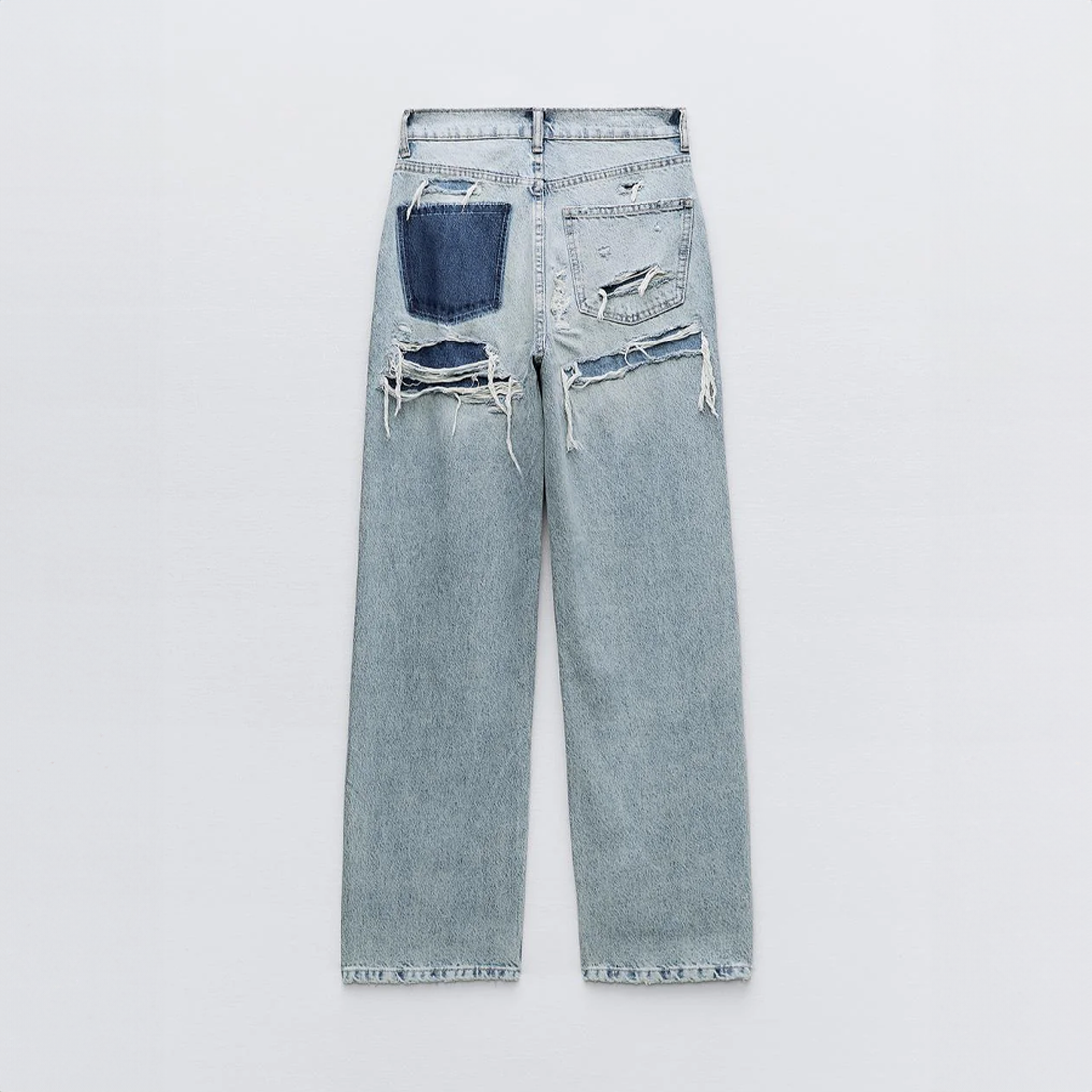 Vaqueros rotos para mujer | Vaqueros vintage de corte recto con detalles desgastados y bolsillo trasero en contraste | Corte holgado de estilo urbano