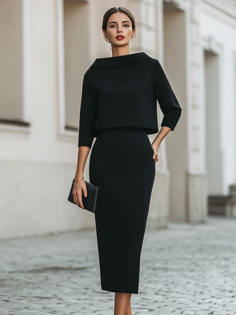 Naisten Hameasu | 2-Osainen, Midi-Hame | Elegantti Toimistoasu