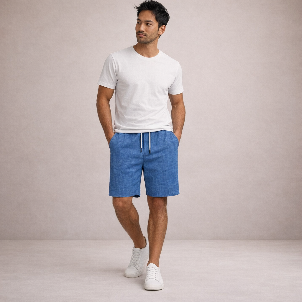 Pantalones cortos de lino para hombre | Pantalones cortos informales de verano, de corte regular y transpirables | Pantalones cortos ligeros de corte holgado para la playa y actividades al aire libre