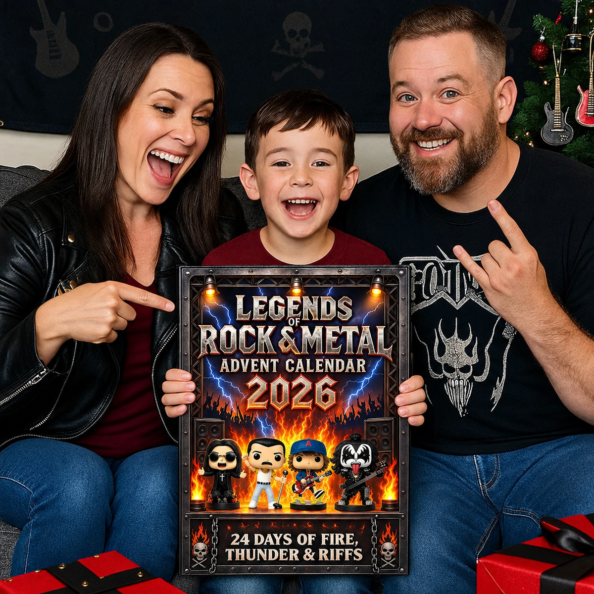 Rock Legends adventi naptár 2026 | 24 darabos zenei ikonokból álló gyűjtői szett rockzenekar-miniatűrökkel és gitáros figurákkal