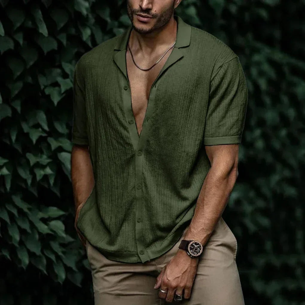 Men's Linen Shirt | Lightweight Summer Button-Down | Breathable Knitted Beach Top | Casual Vacation Shirt for Men | Comfort Fit