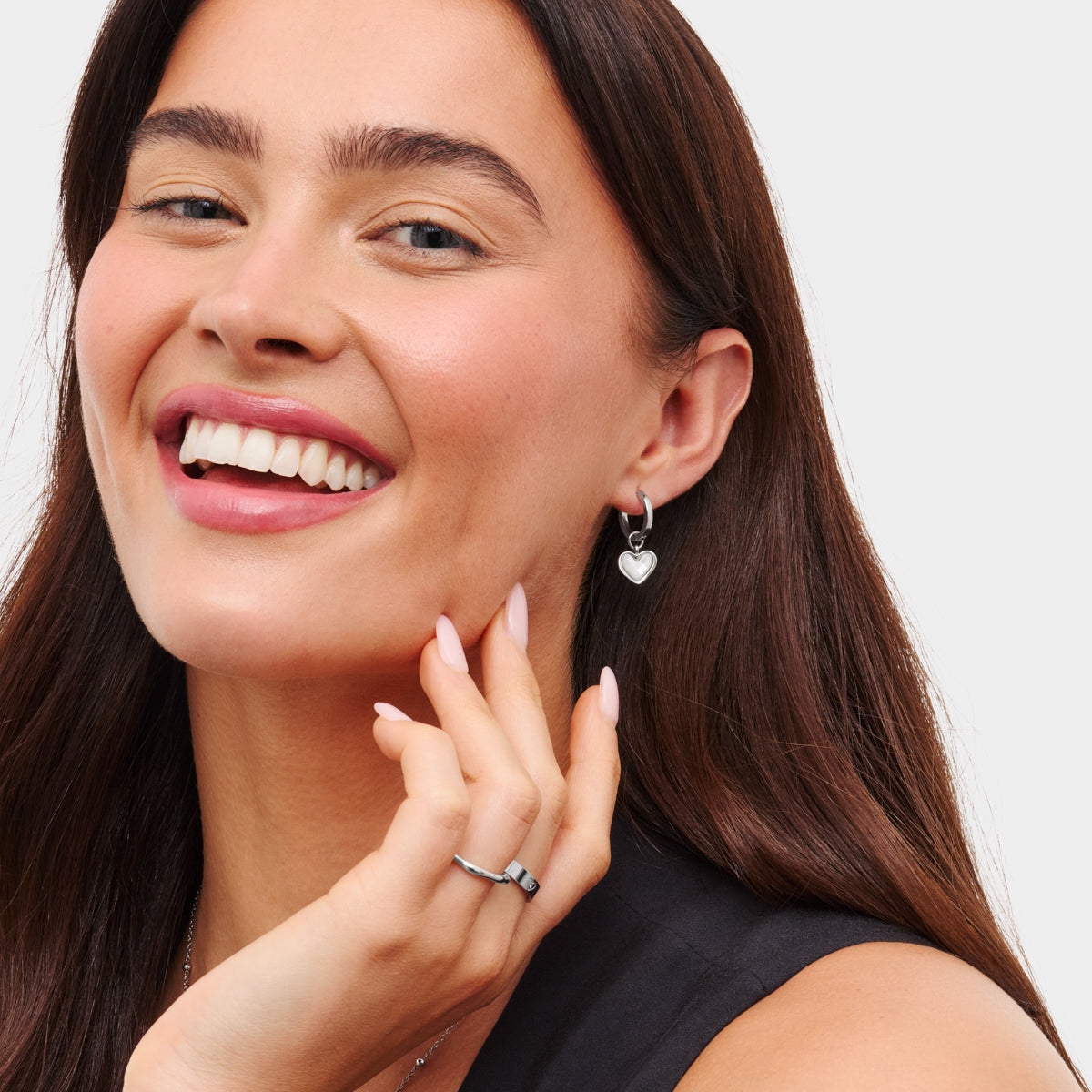 Boucles d'oreilles cœur en quartz blanc (argent)