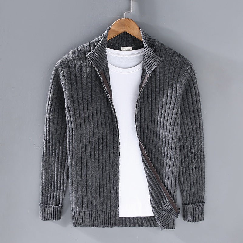 Zip-Up Ribbed Sweater for Men - Image 1