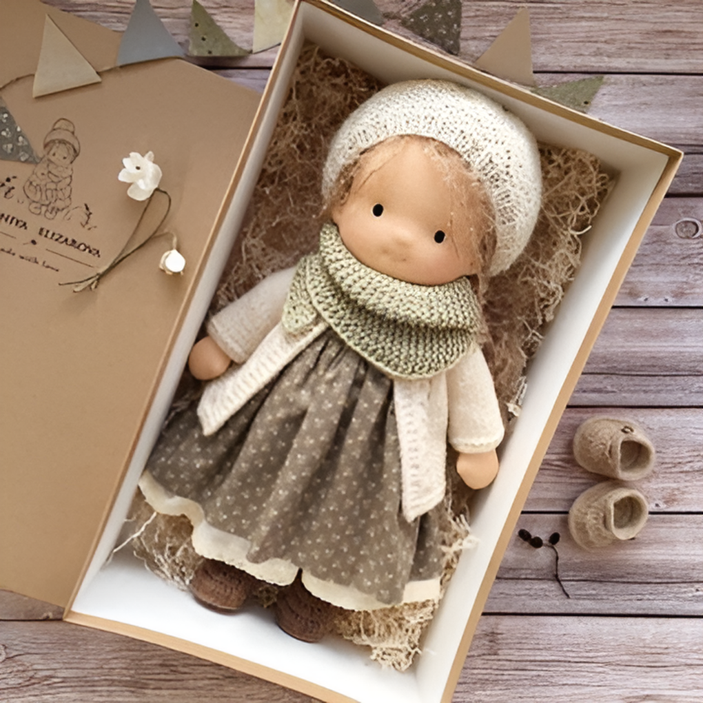 Kézzel készített Waldorf-baba | Természetes pamutból és gyapjúból készült plüssjáték | Hipoallergén, a kisgyerekek fantáziáját serkentő játék