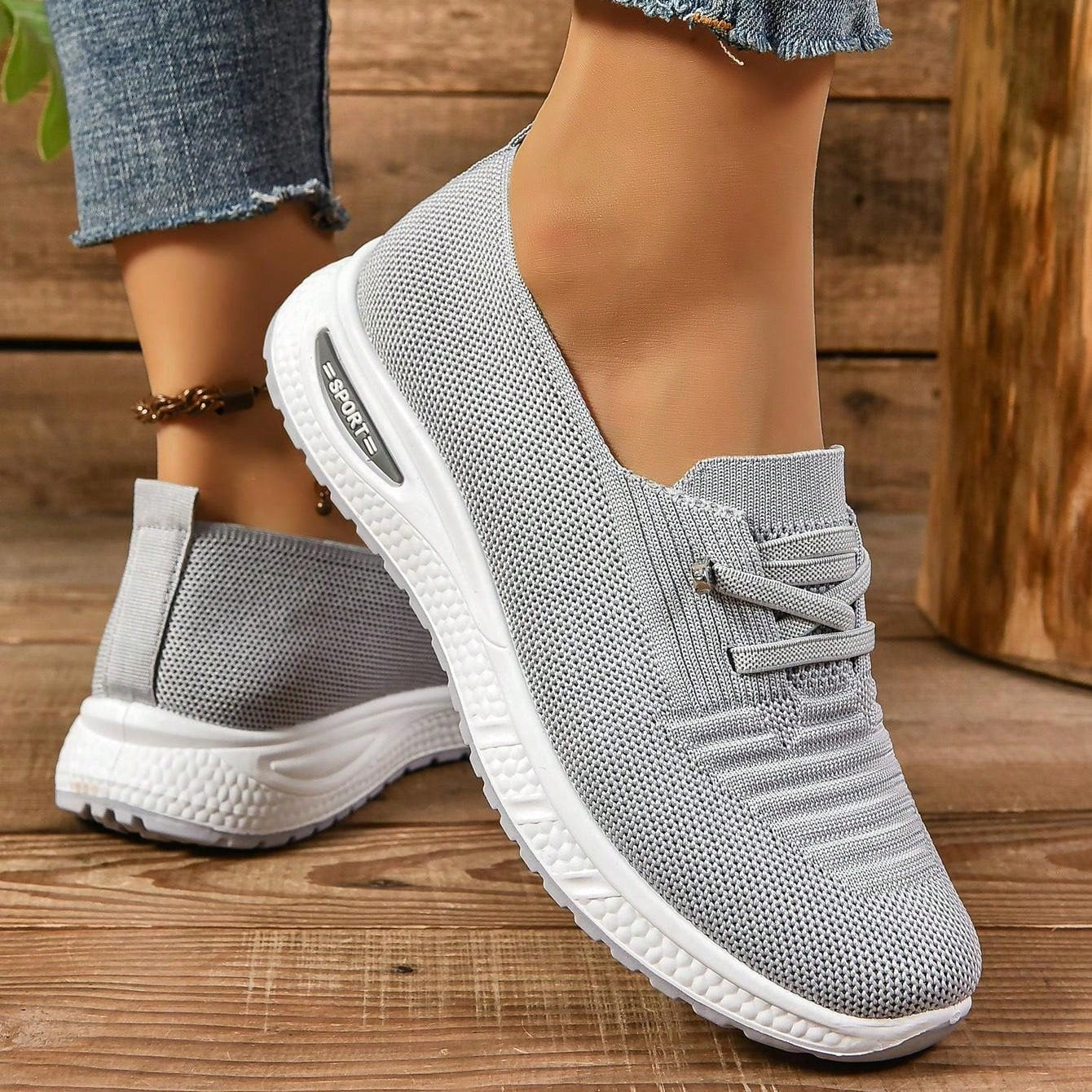 Baskets sans lacets pour femme avec bout large | Chaussures de marche confortables pour tous les jours | Baskets légères et sportives pour un usage quotidien